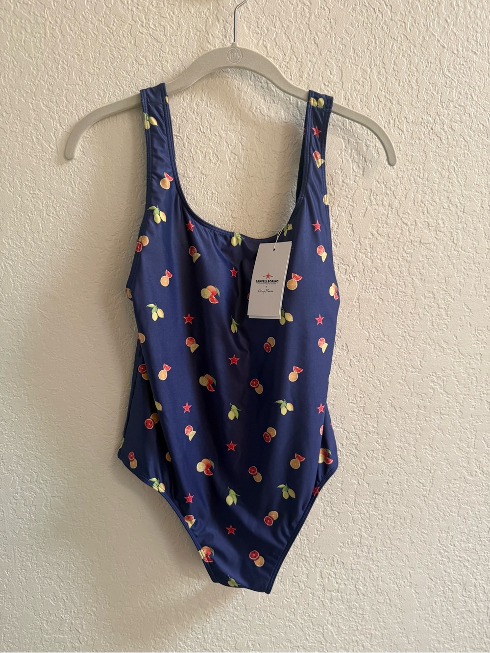 Kenny Flowers X Sanpellegrino Navy One-Piece Swimsuit with Fruit Print NEW